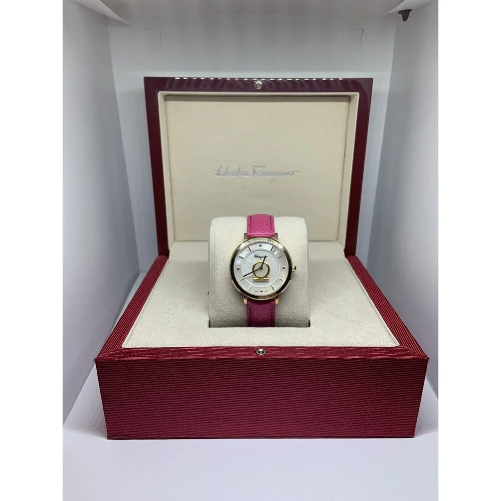 Ferragamo Women Pink Leather Analog White Dial Quartz Watch with Winder BL152